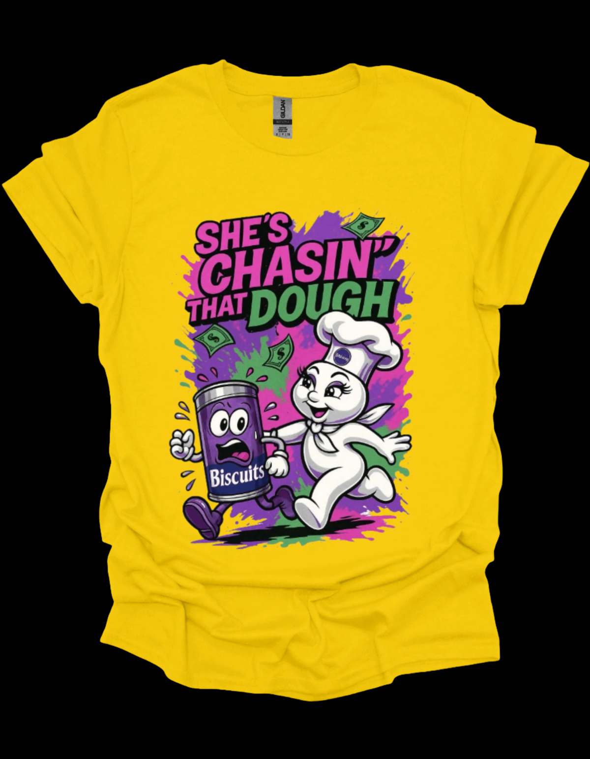 Ink Wave Creations funny women’s She’s Chasing That Dough Money Mindset Graphic Tee