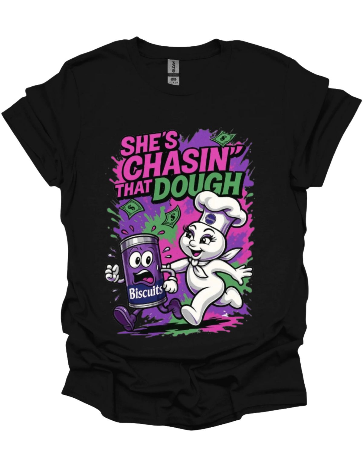 Custom She’s Chasing That Dough Money Mindset Graphic Tee with doughboy vibe