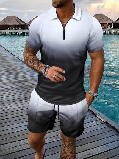 Gradient Collared Neck Top & Shorts Set for stylish comfort