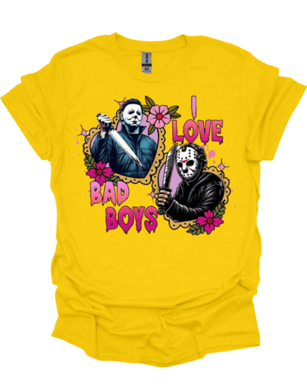 Yellow, I Love Bad Boys Horror Valentine Graphic Tee