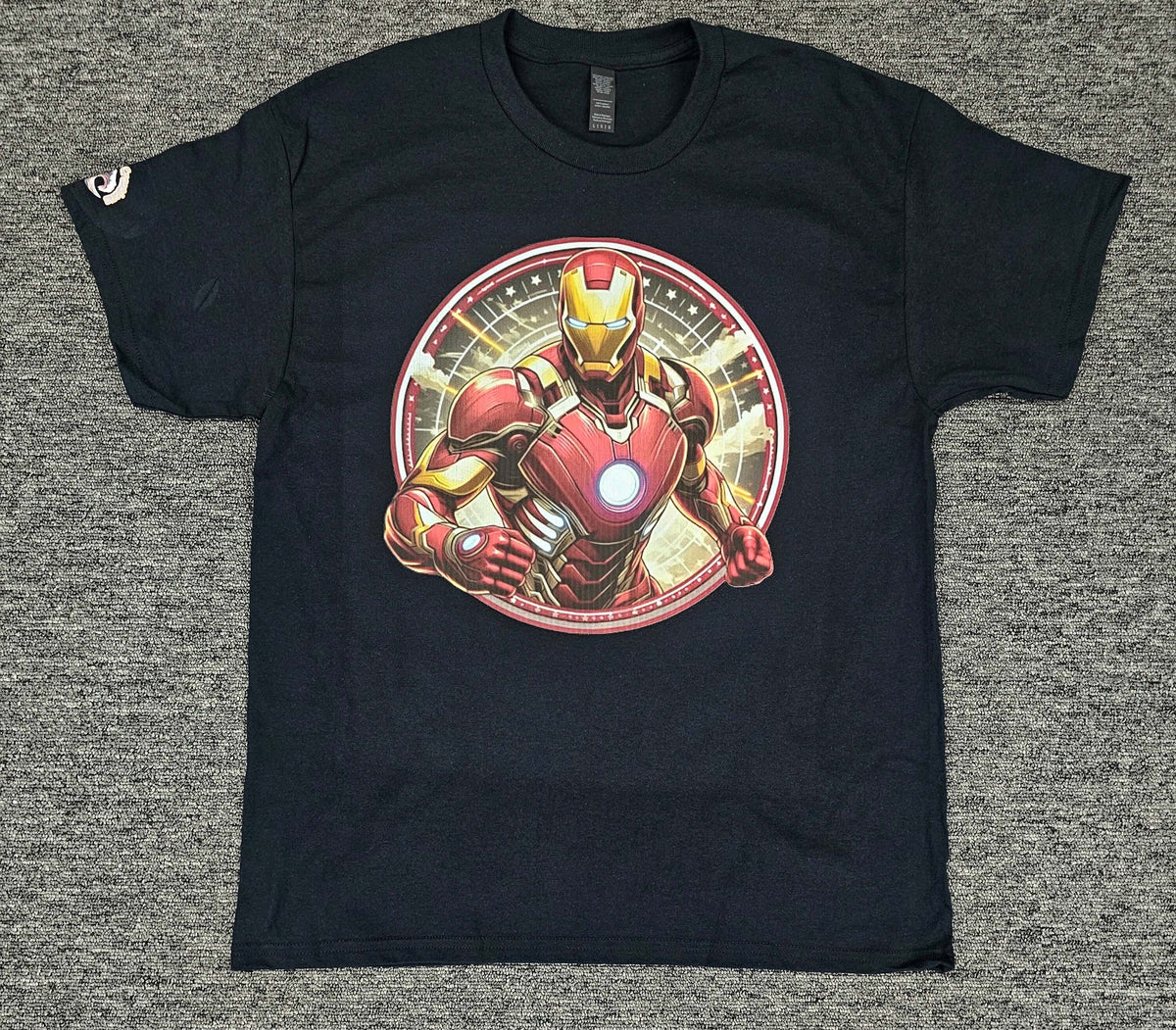 Iron Man custom t-shirt featuring Tony Stark-inspired suit design, personalized superhero apparel