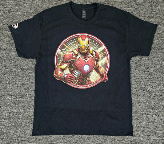 Iron Man custom t-shirt featuring Tony Stark-inspired suit design, personalized superhero apparel