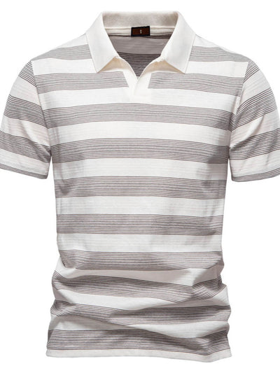 Ivory Stylish collared polo for men with contrast stripes
