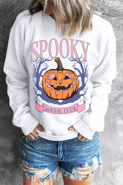 Jack-O'-Lantern Round Neck Long Sleeve Sweatshirt - Ink Wave Creations