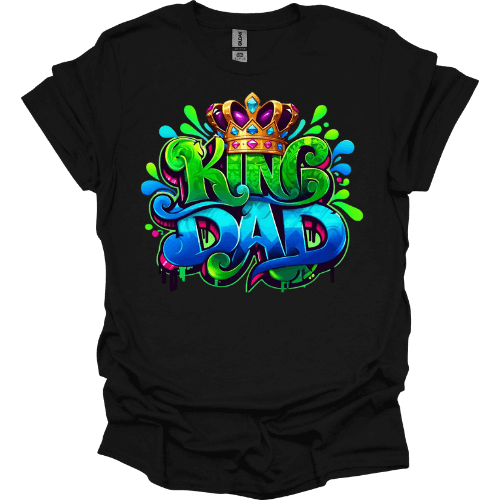 King Dad graffiti crown t-shirt in black – vibrant streetwear design for Father’s Day
