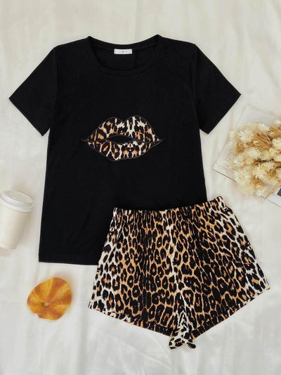 Leopard Lip Graphic Top and Shorts Lounge Set - Ink Wave Creations