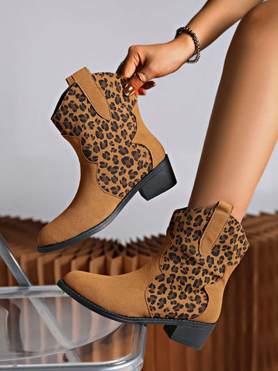 Leopard Suede Block Heel Boots - Ink Wave Creations