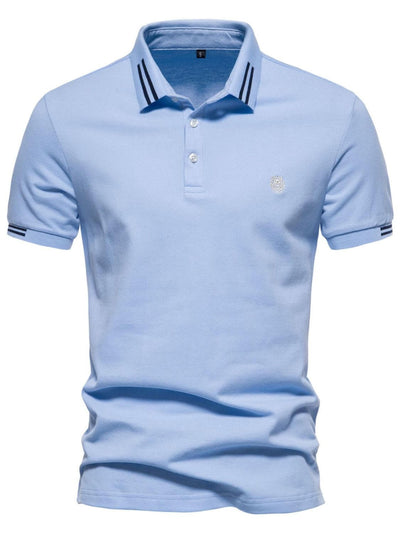 Light Blue Stylish embroidered polo with stripes for men