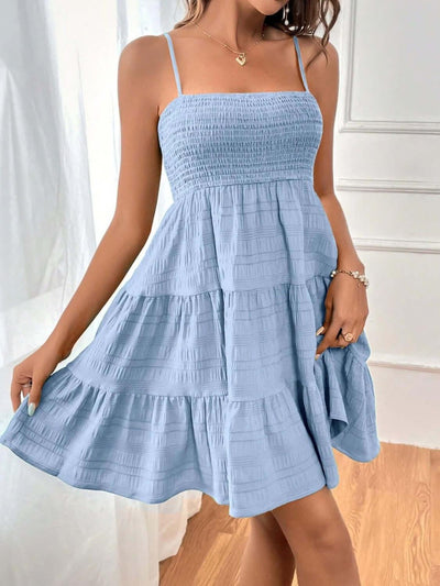 Tiered Smocked Square Neck Cami Dress - Ink Wave Creations