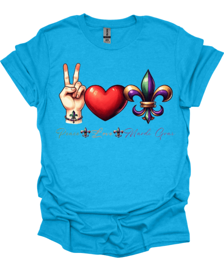 Royal Blue Peace - Love - Mardi Gras T-Shirt