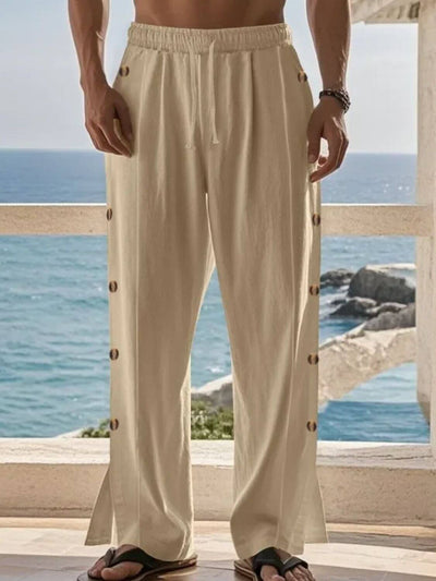 Men’s full-size side button wide leg pants front view