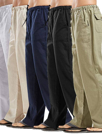 Men’s straight leg pants with drawstring waist side view