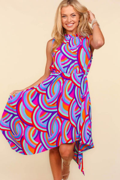 Haptics Full Size Mock Neck Sleeveless Printed Dress - Ink Wave Creations