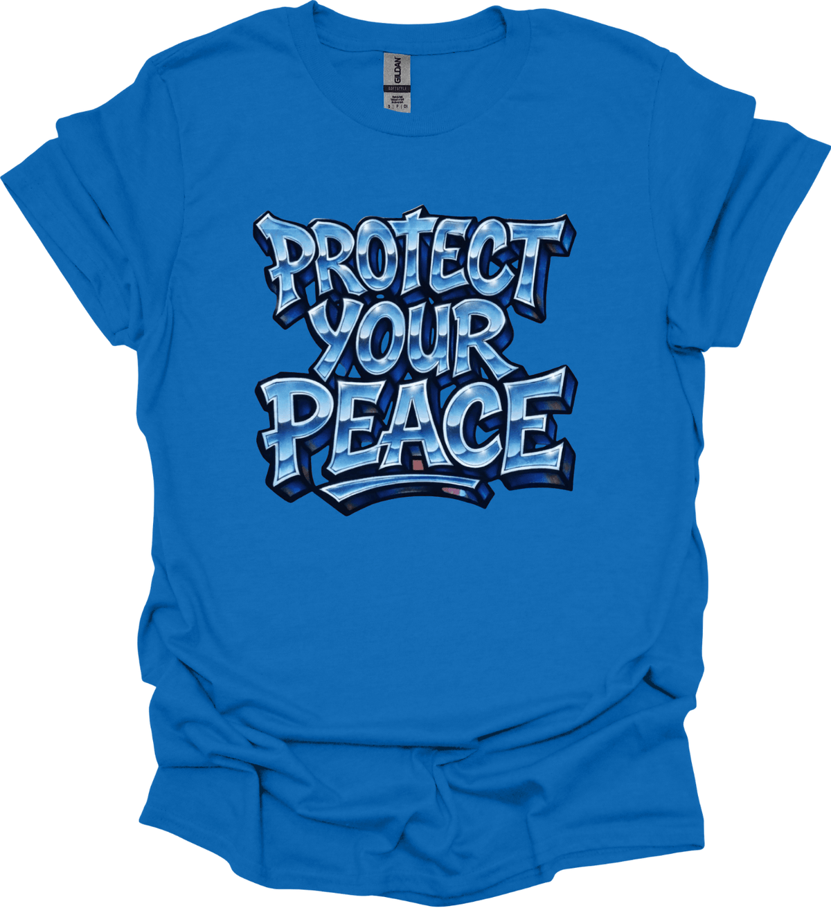 Blue Protect Your Peace Graphic Tee with 'Protect Your Peace' text on a white background