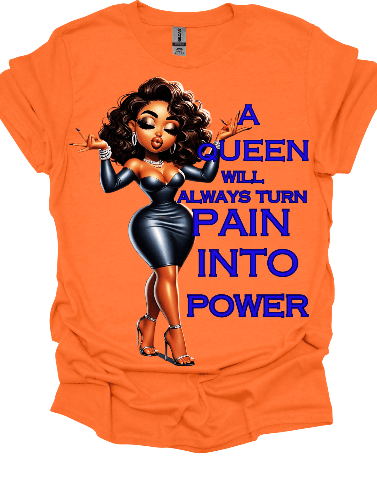 Queen Turns Pain Into Power Empowerment Graphic Tee Orange Tee