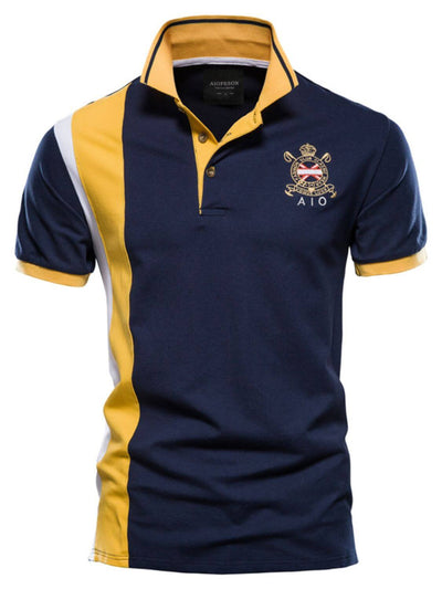 Navy Collared neck polo with modern stripe design