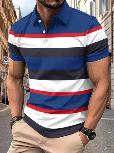 Men’s full-size striped collared polo shirt in Navy