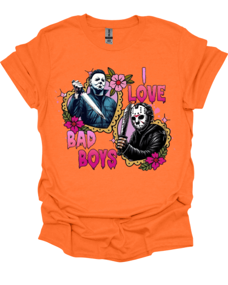 Orange I Love Bad Boys Horror Valentine Graphic Tee