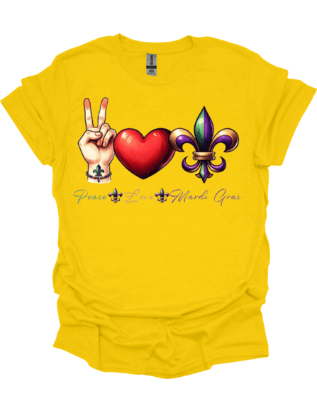 Yellow Peace - Love - Mardi Gras T-Shirt