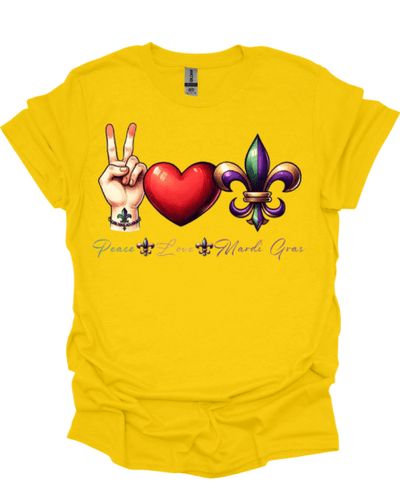 Yellow Peace - Love - Mardi Gras T-Shirt