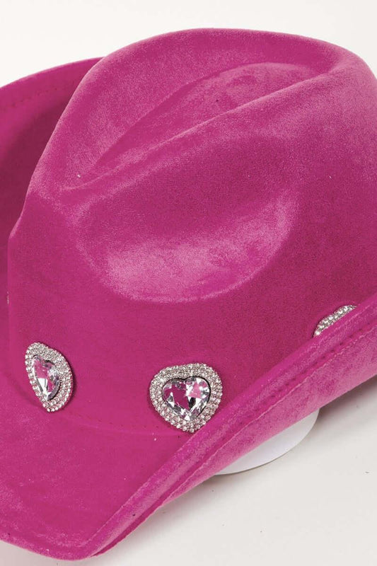 Fame Rhinestone Pave Heart Cowboy Hat - Pink Top Vew