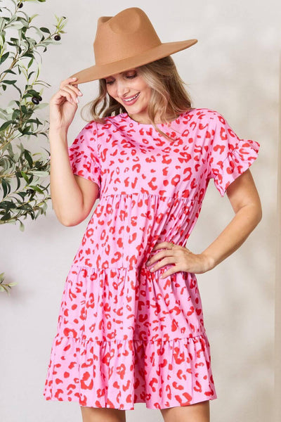 Double Take Short Flounce Sleeve Tiered Dress - Ink Wave Creations