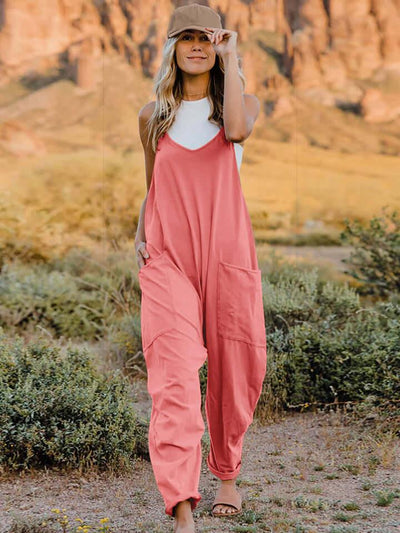 Double Take Full Size Sleeveless V-Neck Pocketed Jumpsuit - Ink Wave Creations
