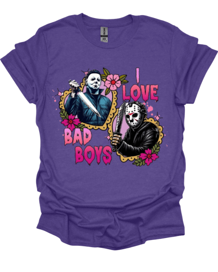 Purple I Love Bad Boys Horror Valentine Graphic Tee