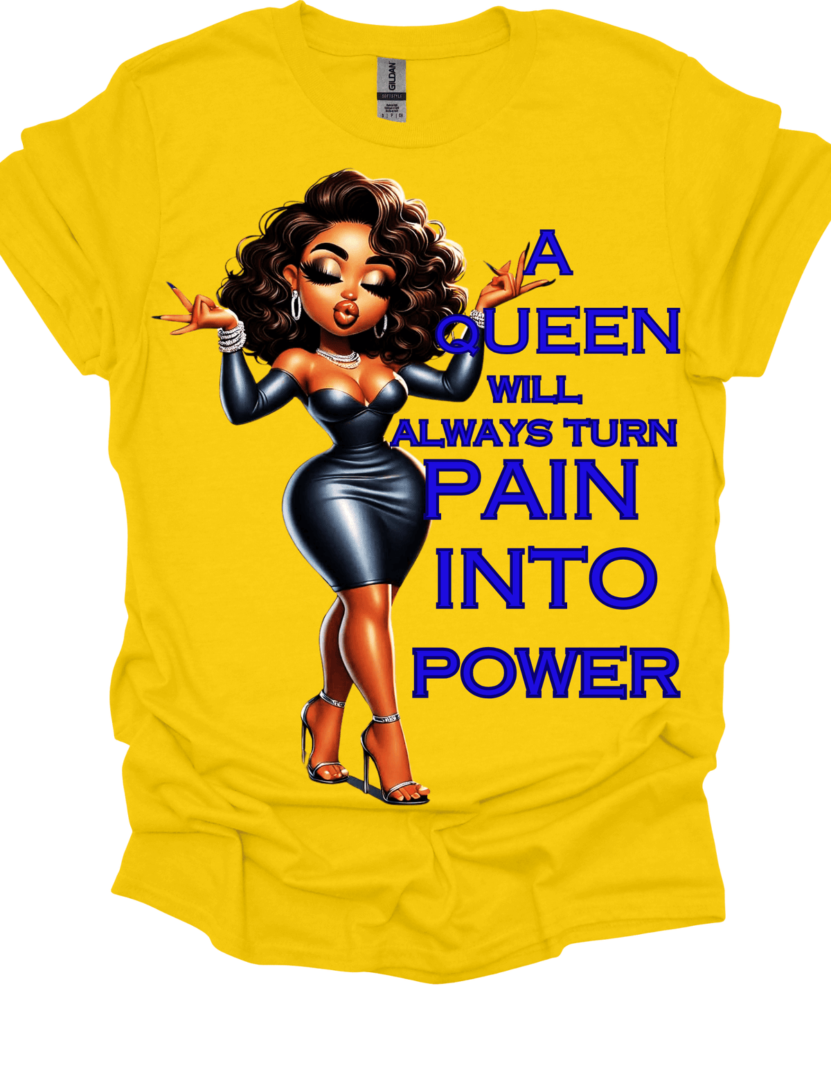 Queen Turns Pain Into Power Empowerment Graphic Tee Yellow Tee
