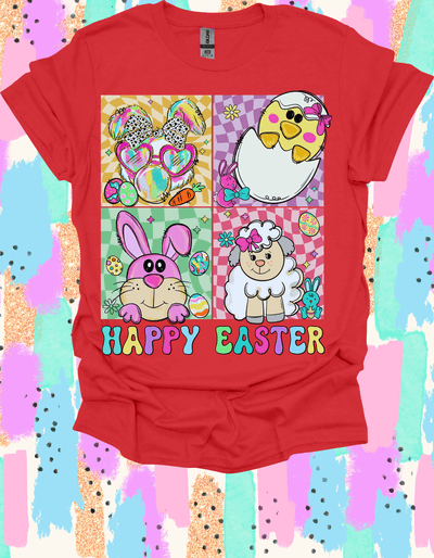 Spring Easter shirt with adorable bunny design in Red