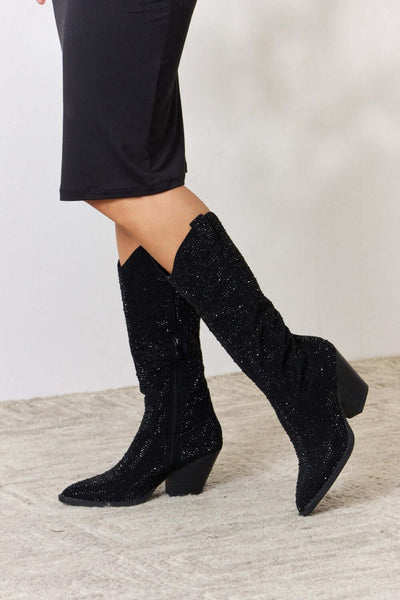 Forever Link Rhinestone Knee High Cowboy Boots - Ink Wave Creations