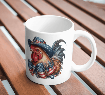 American Pride Rooster with Flag Outfit Mug - Patriotic Tribute - Ink Wave Creations
