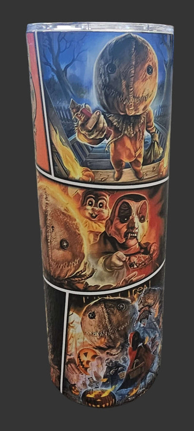 Decorative cylindrical object with space-themed illustrations on a textured surface.
