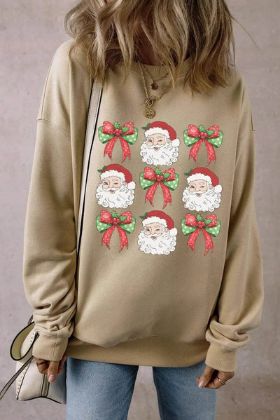 Santa Graphic Round Neck Long Sleeve Sweatshirt - Ink Wave Creations