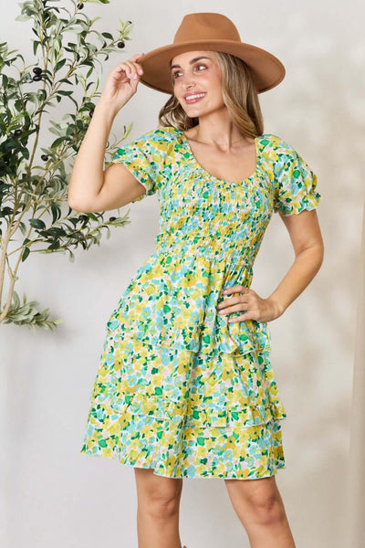 Devine Smocked Scoop Neck Flounce Sleeve Mini Dress - Ink Wave Creations