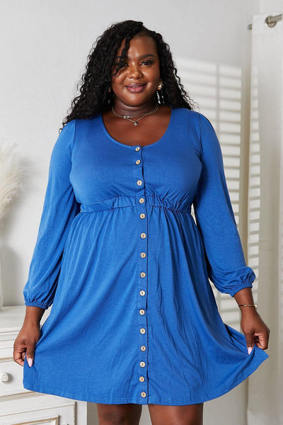 Double Take Scoop Neck Empire Waist Long Sleeve Magic Dress - Ink Wave Creations