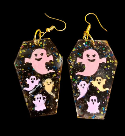Coffin With Ghost Earrings Handmade - Ink Wave Creations
