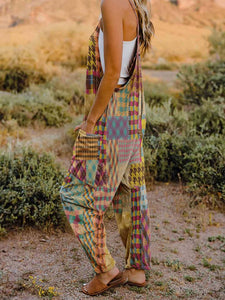 Double Take Full Size Printed V-Neck Sleeveless Jumpsuit - Ink Wave Creations