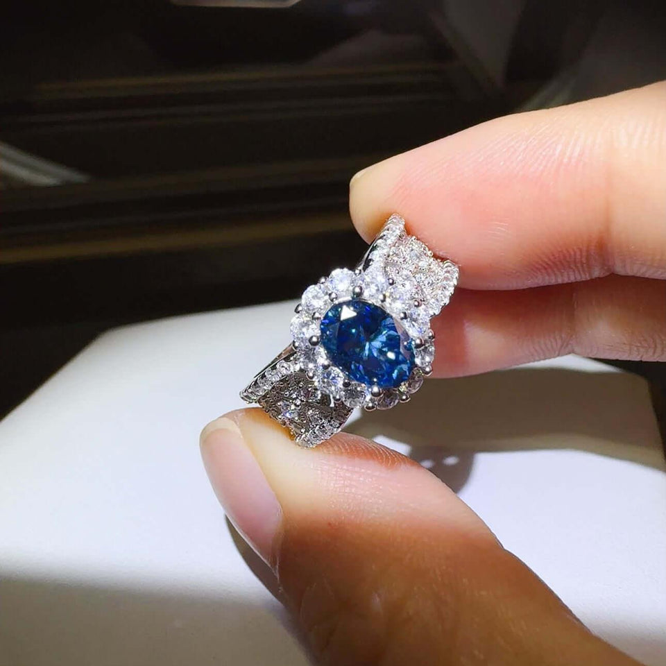 1 Carat Moissanite Zircon 925 Sterling Silver Ring Front View- Ink Wave Creations