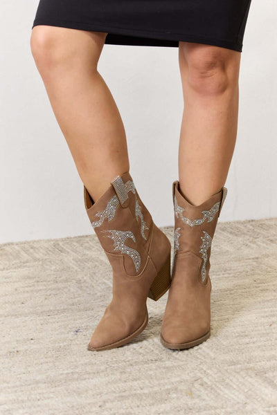 Forever Link Rhinestone Detail Cowboy Boots - Ink Wave Creations