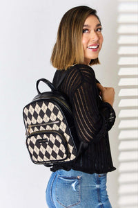 David Jones Argyle Pattern PU Leather Backpack - Ink Wave Creations