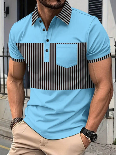 Full size men’s collared contrast striped polo shirt