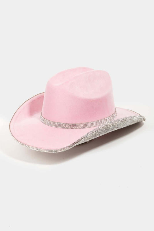 Fame Pave Rhinestone Trim Faux Suede Hat - Top