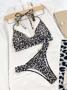 Leopard halter neck bikini set