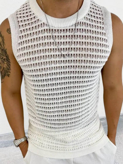White Round neck breathable men’s knit tank