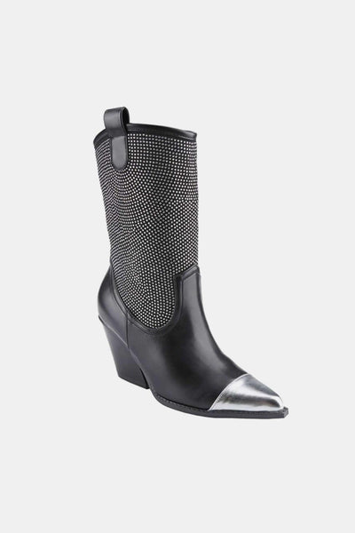 Glittering rhinestone cowgirl boots with chunky heel