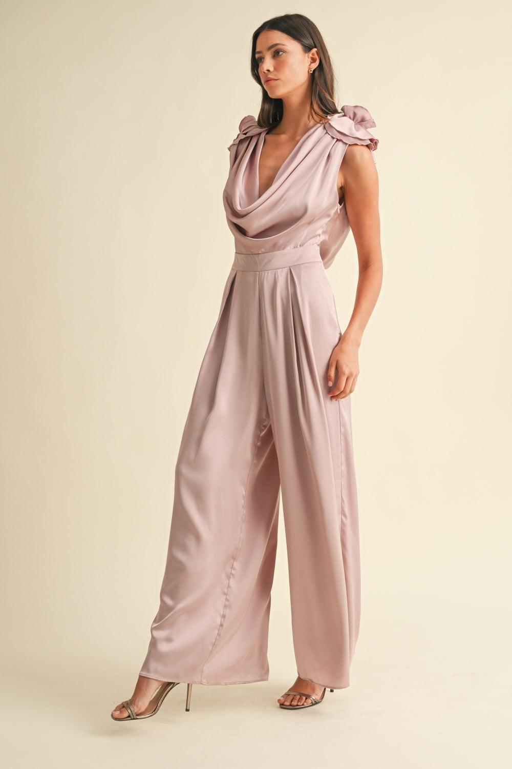 MABLE 3D Floral Applique Deep Cowl Neck Jumpsuit - Ink Wave Creations