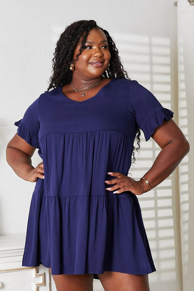 Mandy V-Neck Flounce Sleeve Tiered Dress - Ink Wave Creations