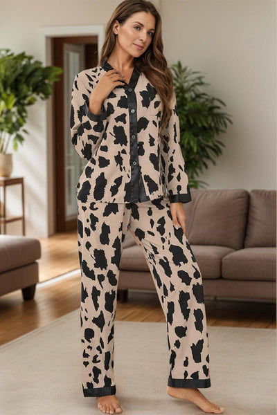 Button Up Long Sleeve Top and Pants Lounge Set - Ink Wave Creations