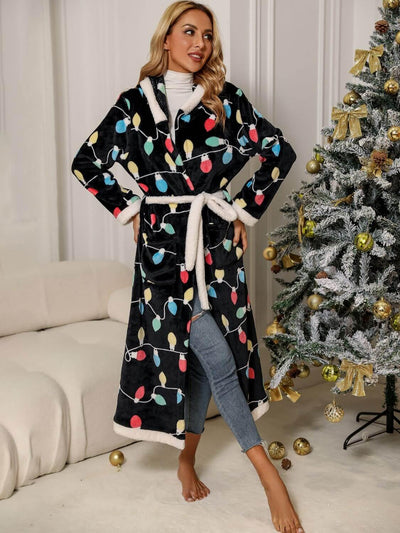 Tie Waist Hooded Robe - Ink Wave Creations